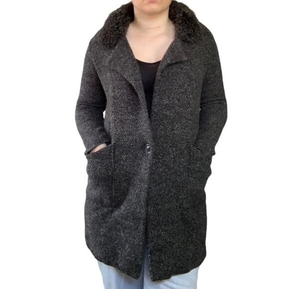 Zara Jackets & Blazers - Zara Knit Cardigan Coat Coatigan Heather Gray Faux Fur Collar Midi Classic